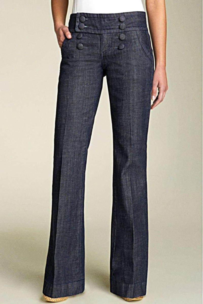 Solid Double Breasted Pocket Detail Straight Leg Jeans