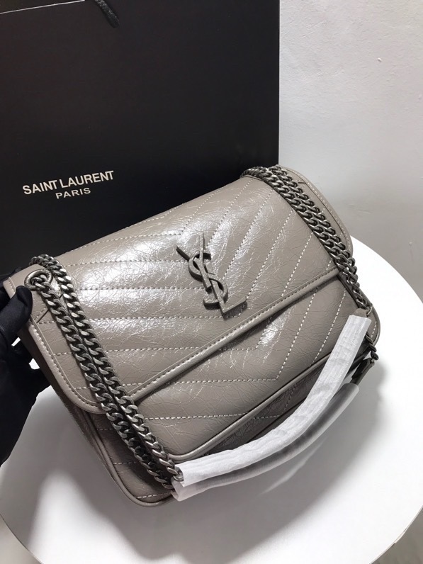 YSL NIKI MEDIUM CHAIN BAG IN CRINKLED VINTAGE LEATHER