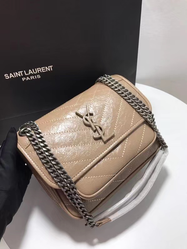 YSL NIKI BABY CHAIN BAG IN CRINKLED VINTAGE LEATHER
