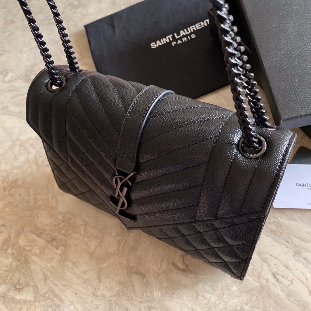 YSL ENVELOPE MEDIUM CHAIN BAG IN MIX MATELASSÉ GRAIN DE POUDRE EMBOSSED LEATHER