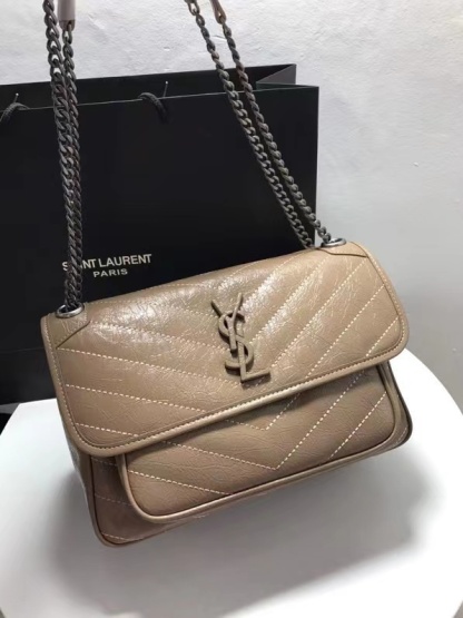 YSL NIKI MEDIUM CHAIN BAG IN CRINKLED VINTAGE LEATHER