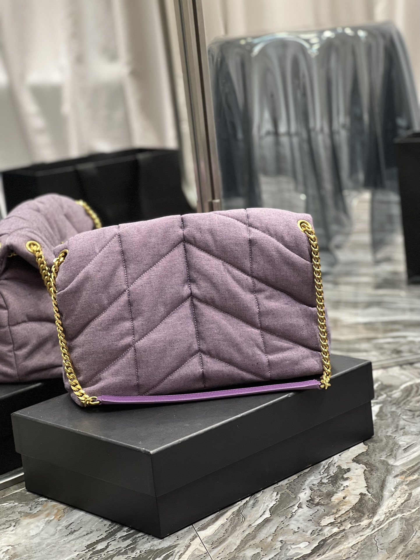 YSL PUFFER SMALL CHAIN BAG IN QUILTED LAMBSKIN