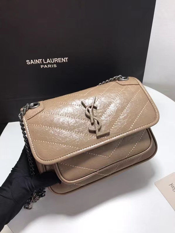 YSL NIKI BABY CHAIN BAG IN CRINKLED VINTAGE LEATHER