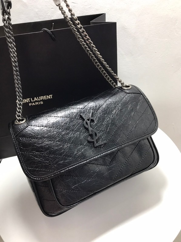 YSL NIKI MEDIUM CHAIN BAG IN CRINKLED VINTAGE LEATHER