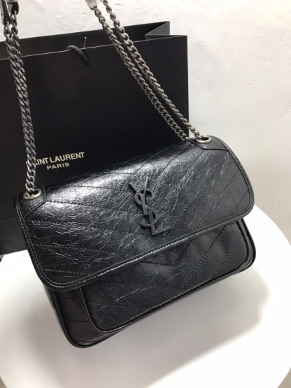 YSL NIKI MEDIUM CHAIN BAG IN CRINKLED VINTAGE LEATHER
