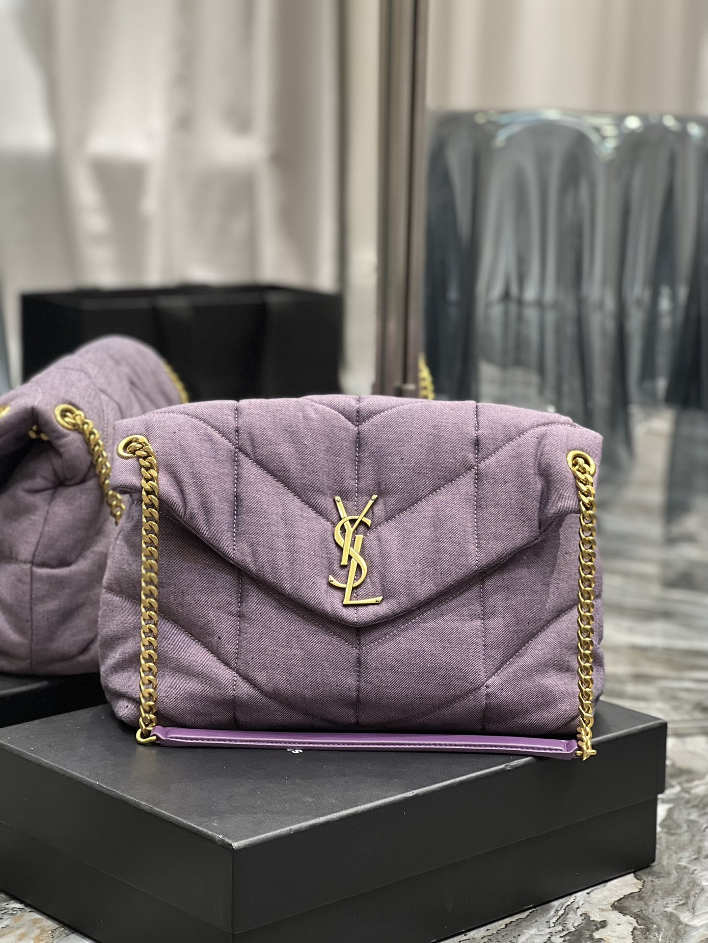 YSL PUFFER SMALL CHAIN BAG IN QUILTED LAMBSKIN