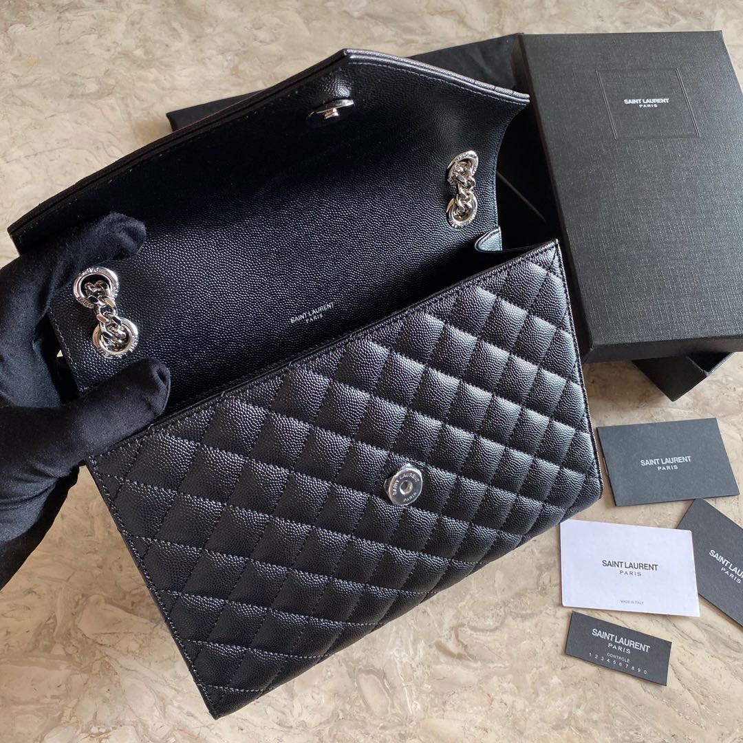 YSL ENVELOPE MEDIUM CHAIN BAG IN MIX MATELASSÉ GRAIN DE POUDRE EMBOSSED LEATHER