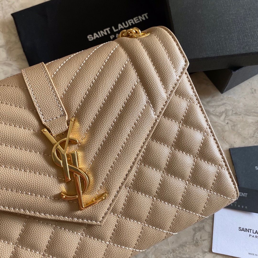 YSL  ENVELOPE MEDIUM IN MIX MATELASSÉ GRAIN DE POUDRE EMBOSSED LEATHER