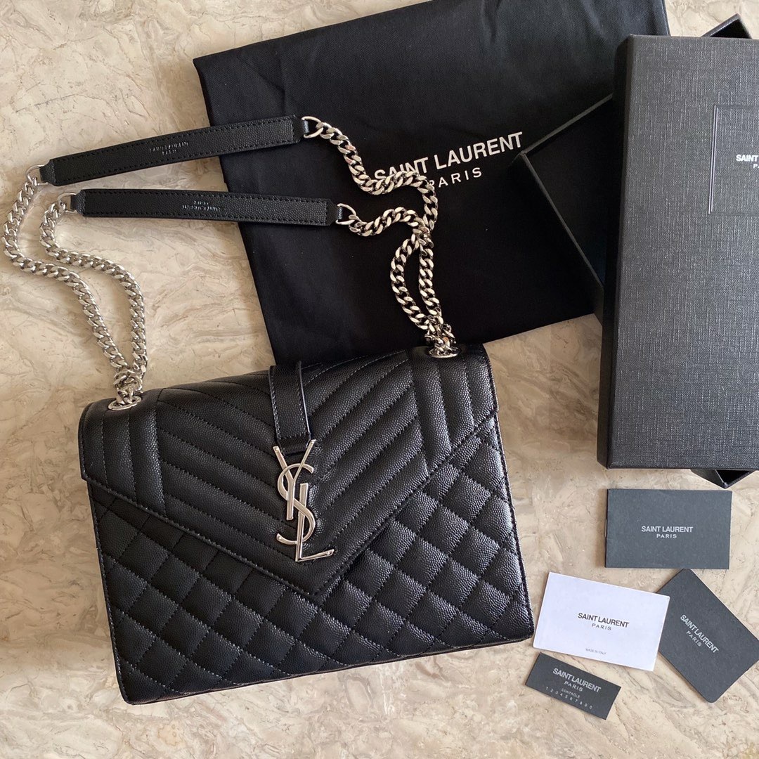 YSL ENVELOPE MEDIUM CHAIN BAG IN MIX MATELASSÉ GRAIN DE POUDRE EMBOSSED LEATHER