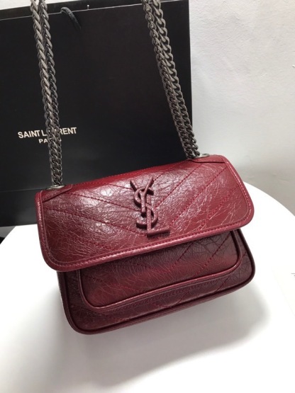 YSL NIKI BABY CHAIN BAG IN CRINKLED VINTAGE LEATHER