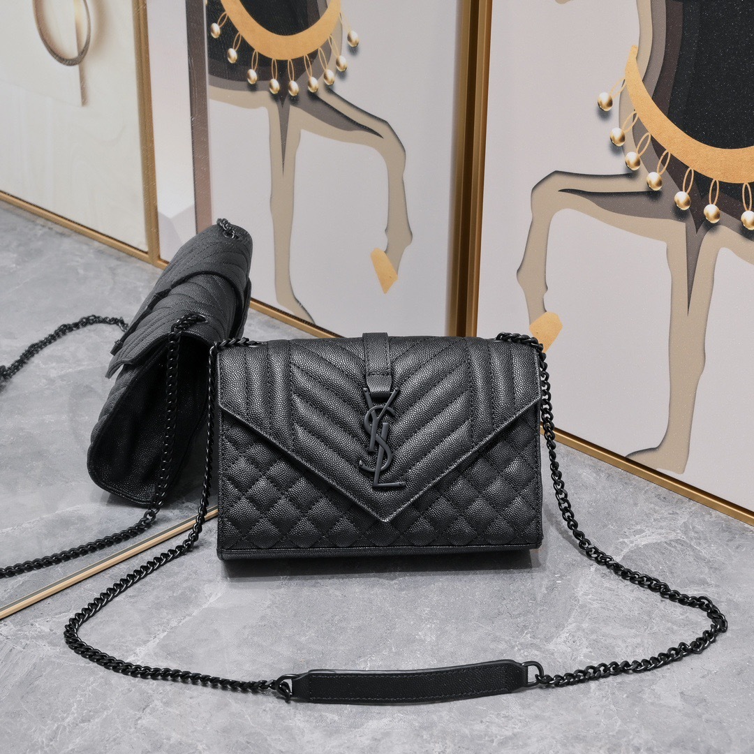 YSL ENVELOPE SMALL BAG IN MIX MATELASSÉ GRAIN DE POUDRE EMBOSSED LEATHER