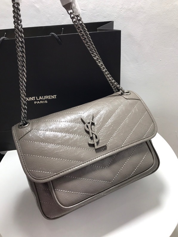 YSL NIKI MEDIUM CHAIN BAG IN CRINKLED VINTAGE LEATHER
