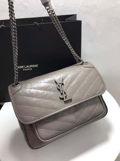 YSL NIKI MEDIUM CHAIN BAG IN CRINKLED VINTAGE LEATHER