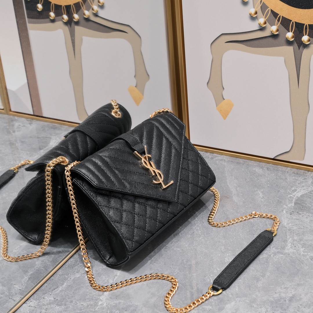 YSL ENVELOPE SMALL BAG IN MIX MATELASSÉ GRAIN DE POUDRE EMBOSSED LEATHER