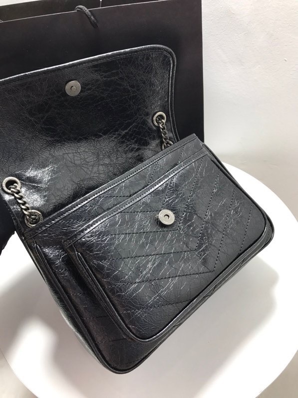 YSL NIKI MEDIUM CHAIN BAG IN CRINKLED VINTAGE LEATHER