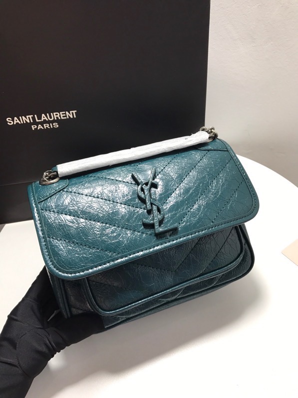 YSL NIKI BABY CHAIN BAG IN CRINKLED VINTAGE LEATHER