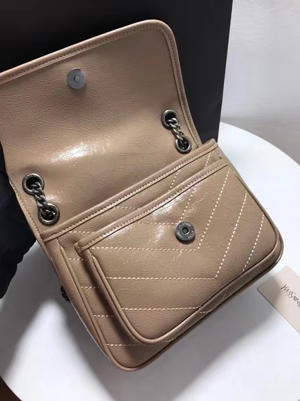 YSL NIKI BABY CHAIN BAG IN CRINKLED VINTAGE LEATHER