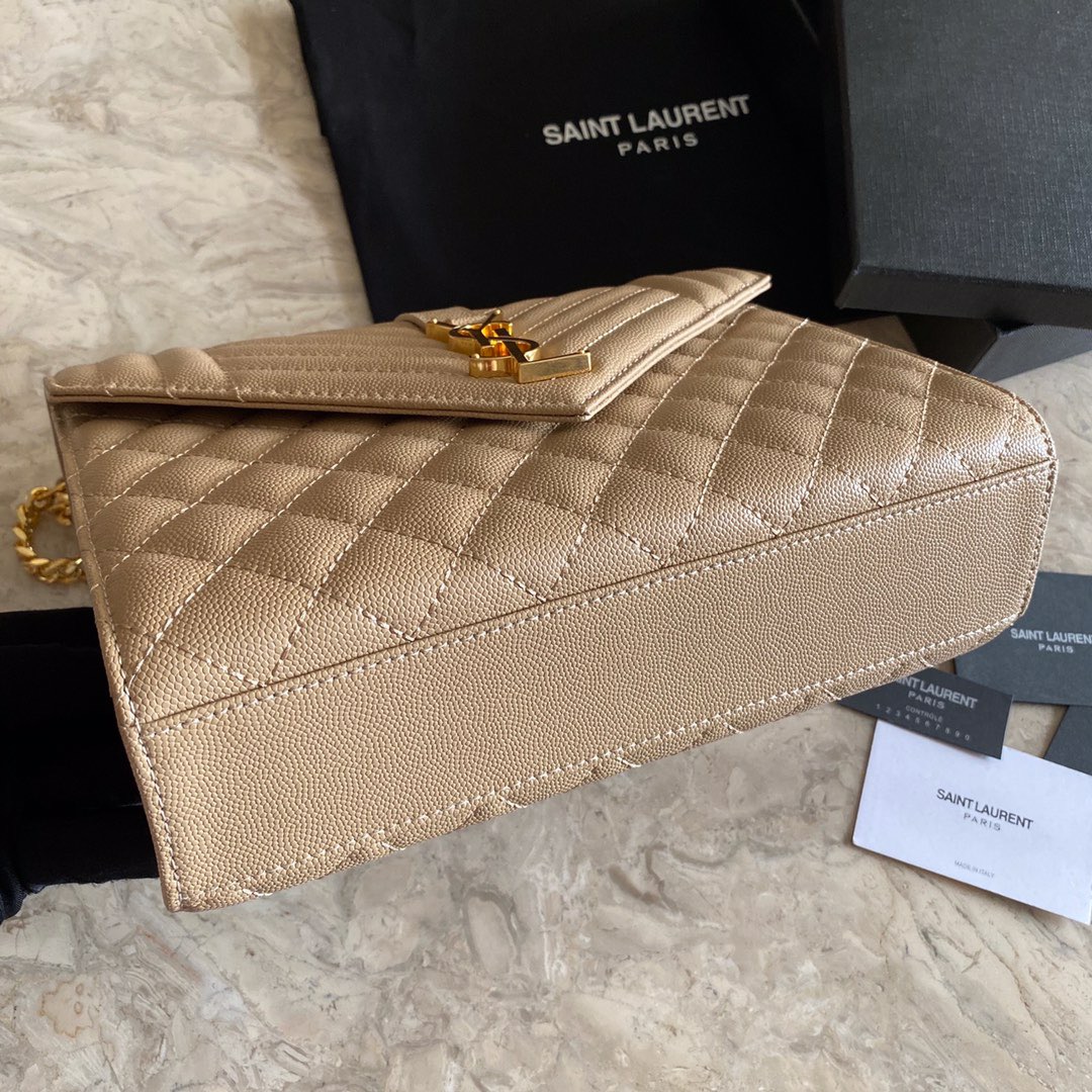 YSL  ENVELOPE MEDIUM IN MIX MATELASSÉ GRAIN DE POUDRE EMBOSSED LEATHER