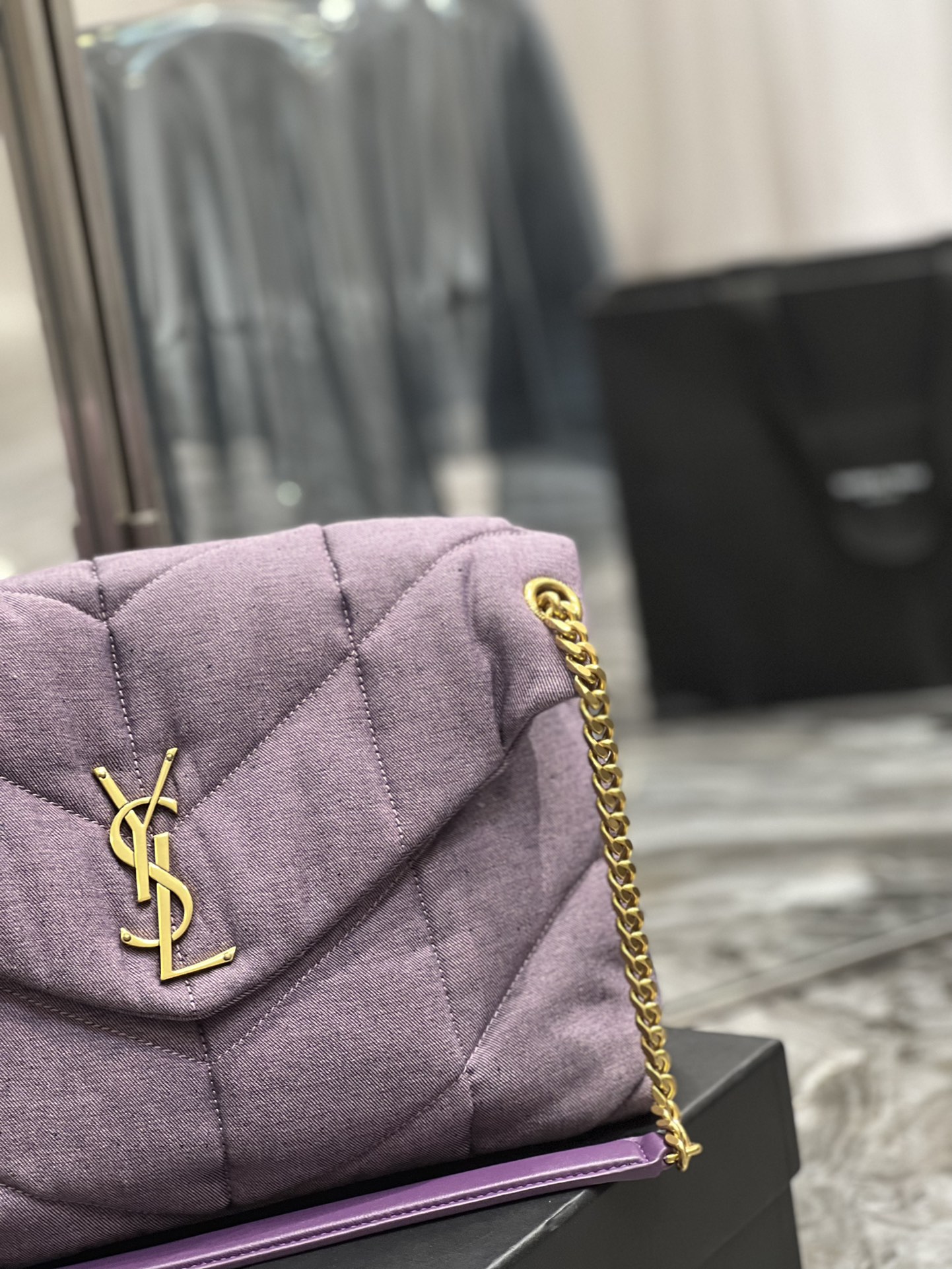 YSL PUFFER SMALL CHAIN BAG IN QUILTED LAMBSKIN