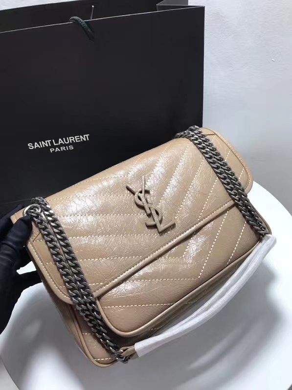 YSL NIKI MEDIUM CHAIN BAG IN CRINKLED VINTAGE LEATHER