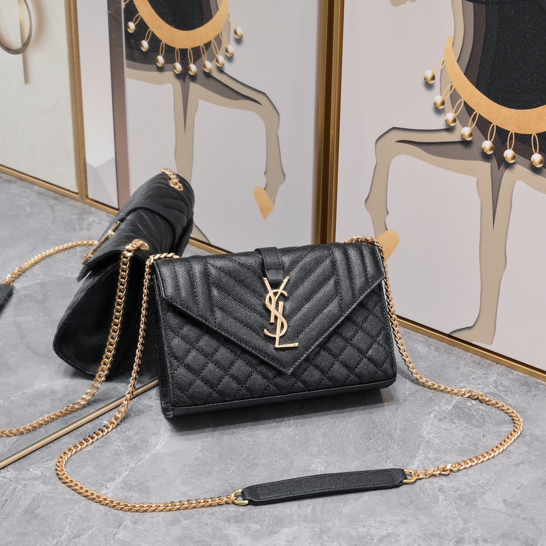 YSL ENVELOPE SMALL BAG IN MIX MATELASSÉ GRAIN DE POUDRE EMBOSSED LEATH
