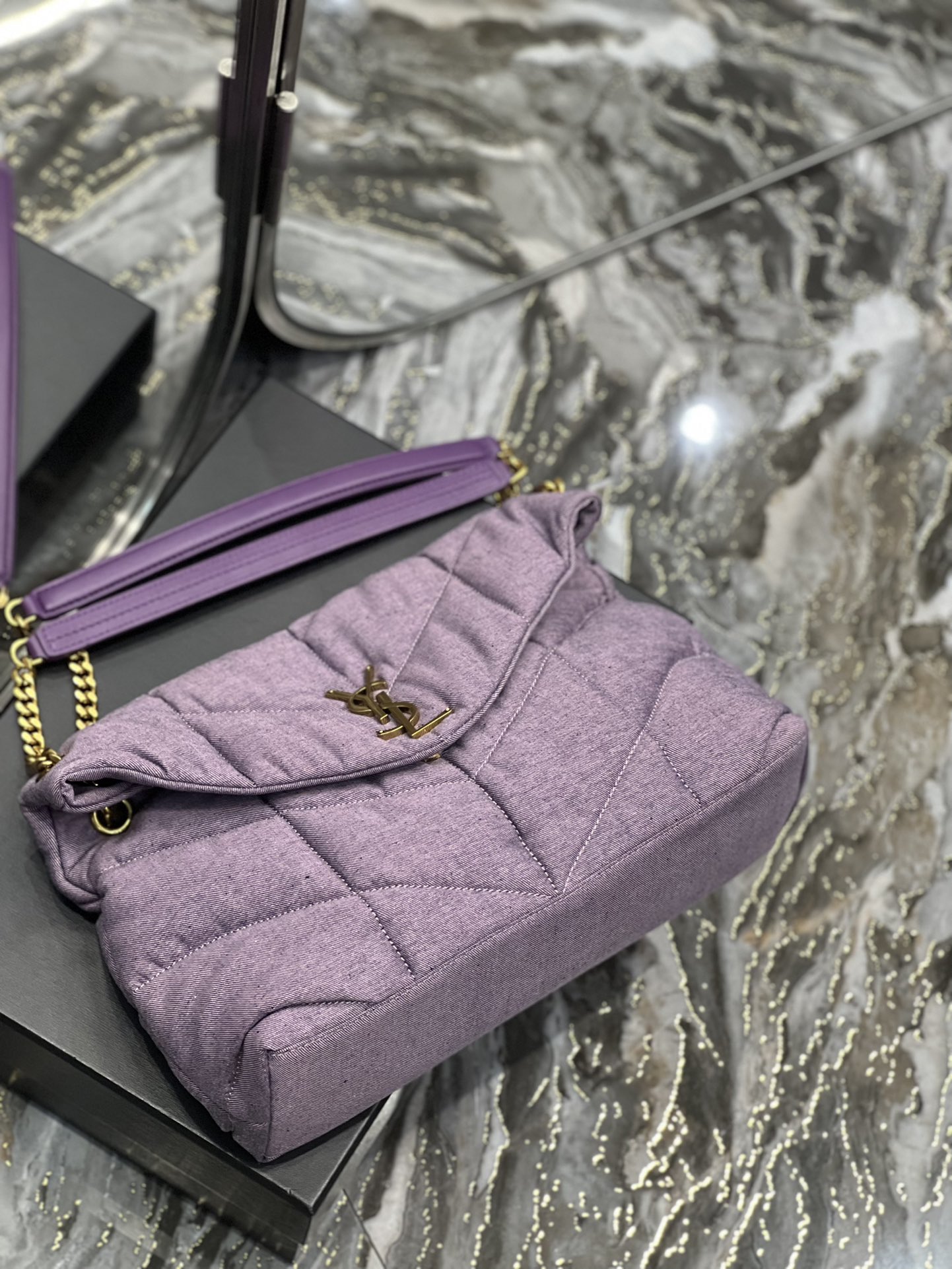 YSL PUFFER SMALL CHAIN BAG IN QUILTED LAMBSKIN