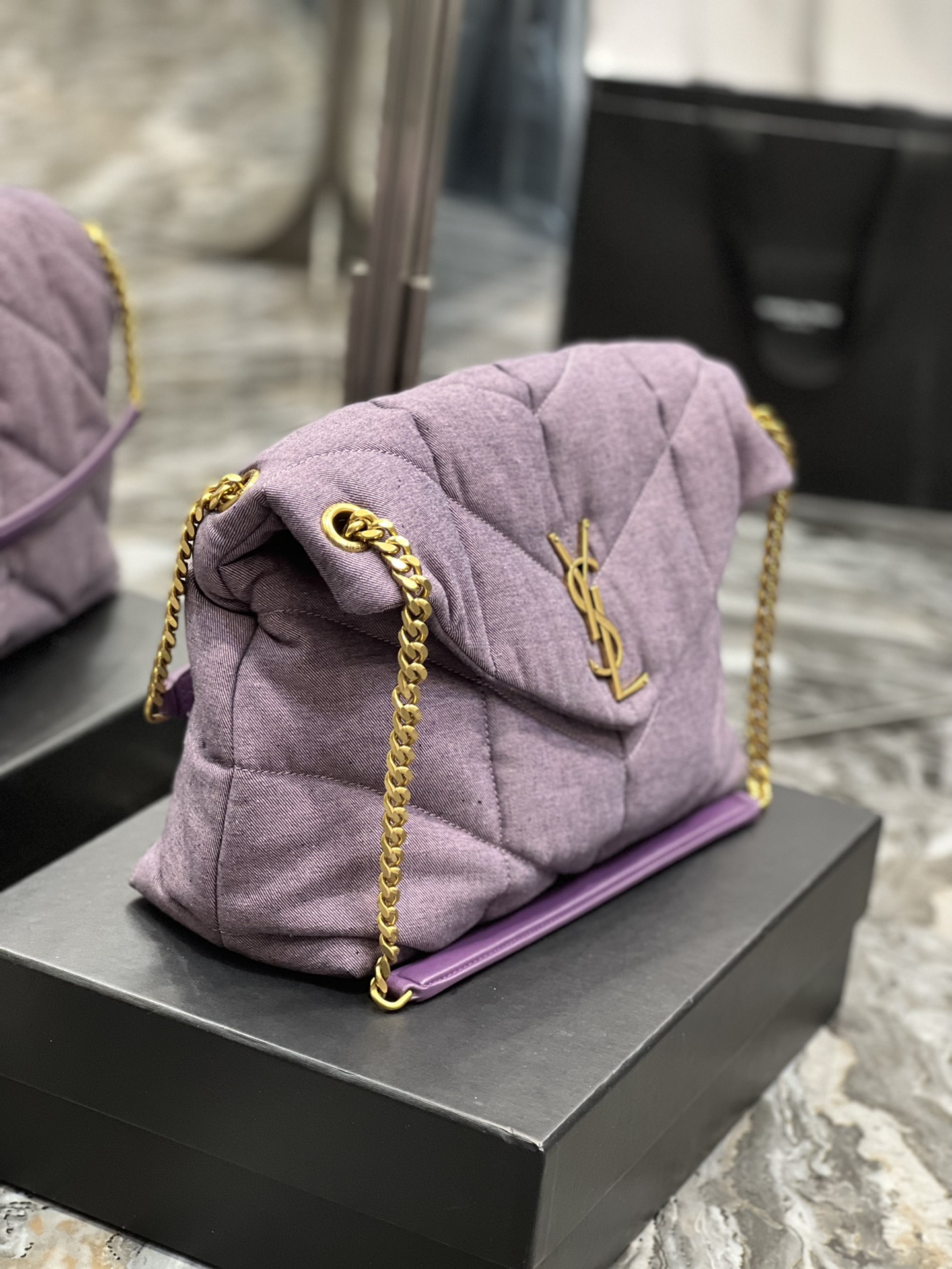 YSL PUFFER SMALL CHAIN BAG IN QUILTED LAMBSKIN