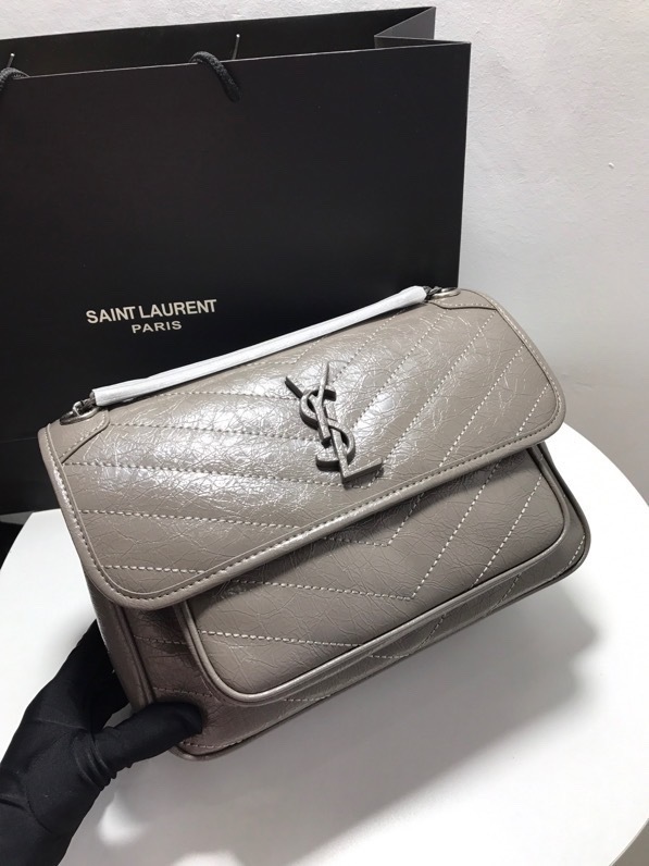 YSL NIKI MEDIUM CHAIN BAG IN CRINKLED VINTAGE LEATHER