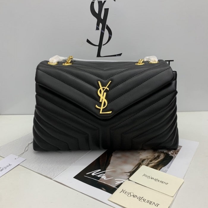 Saint Laurent Loulou Bag Matelasse Y Leather Gold-tone Medium Black