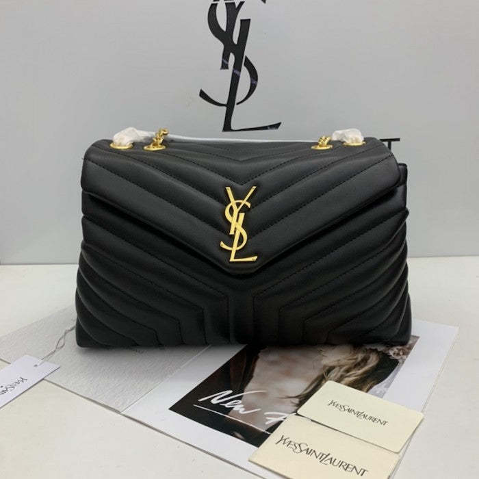 Saint Laurent Loulou Bag Matelasse Y Leather Gold-tone Medium Black