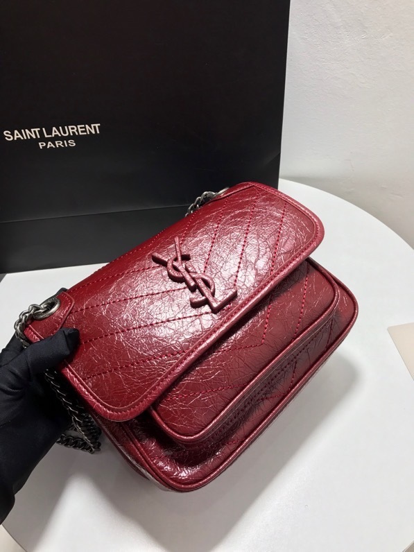 YSL NIKI BABY CHAIN BAG IN CRINKLED VINTAGE LEATHER