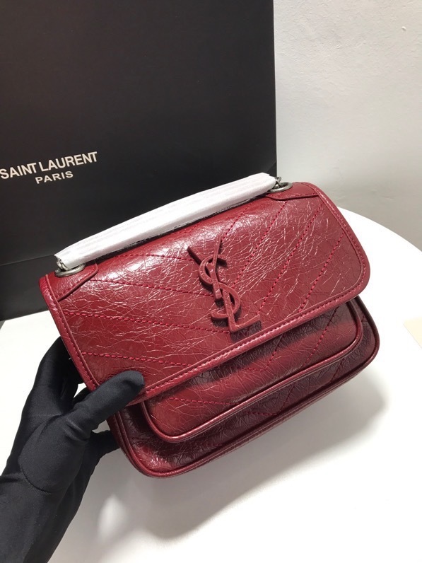 YSL NIKI BABY CHAIN BAG IN CRINKLED VINTAGE LEATHER