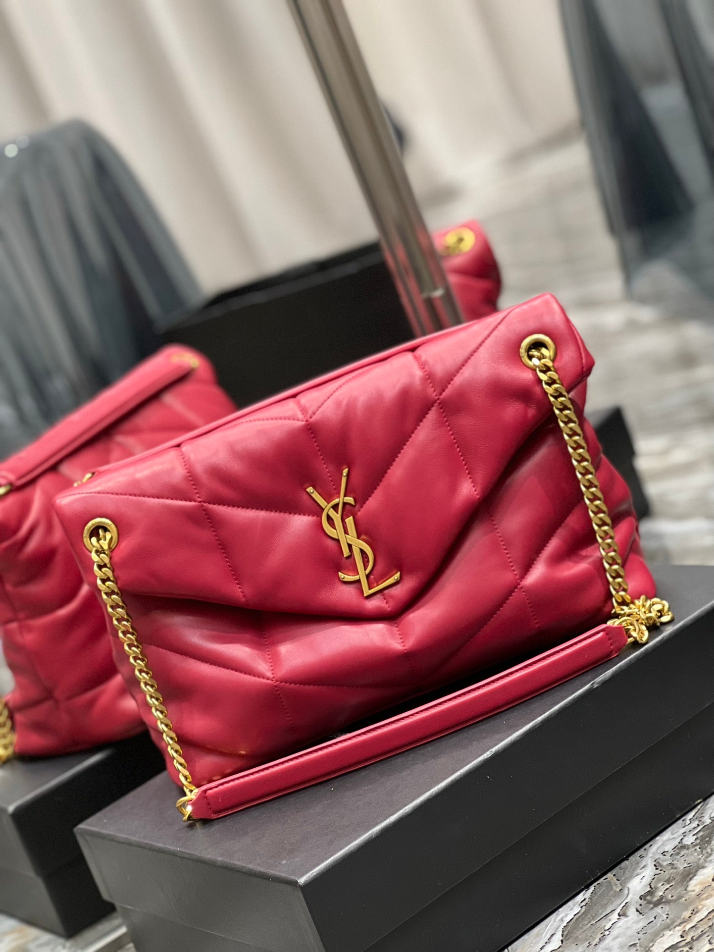 YSL PUFFER SMALL CHAIN BAG IN QUILTED LAMBSKIN