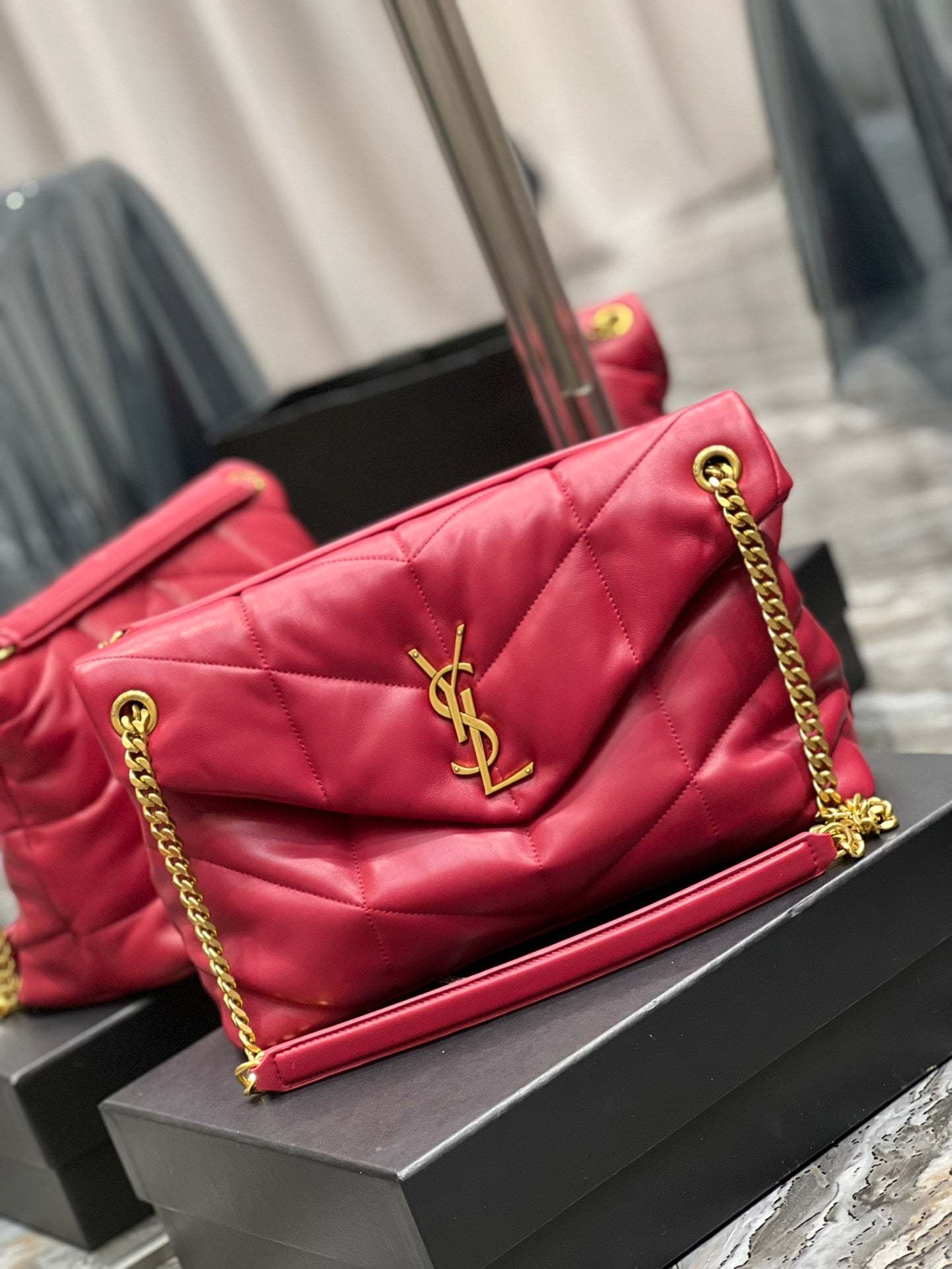 YSL PUFFER SMALL CHAIN BAG IN QUILTED LAMBSKIN