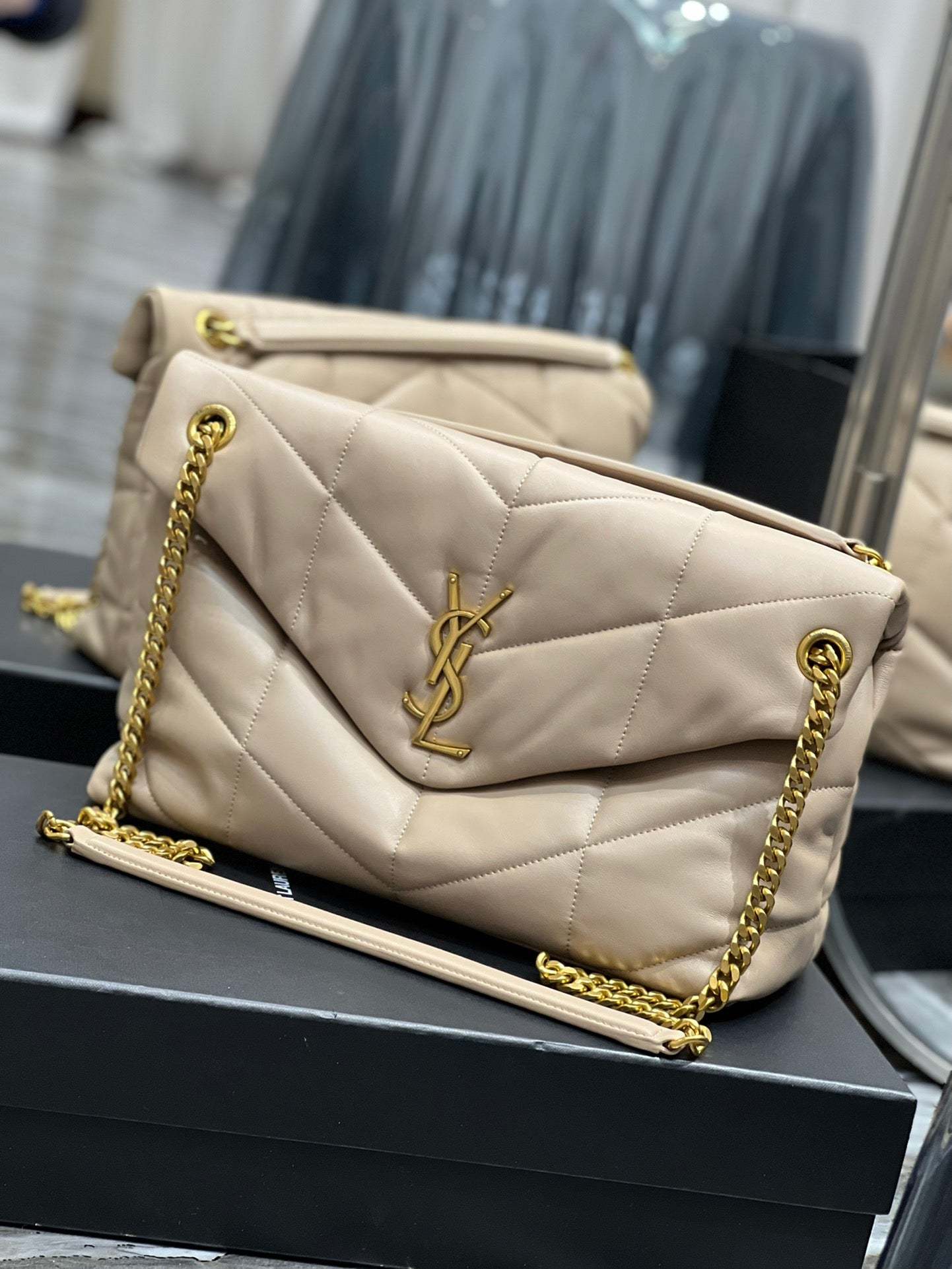 YSL PUFFER SMALL CHAIN BAG IN QUILTED LAMBSKIN