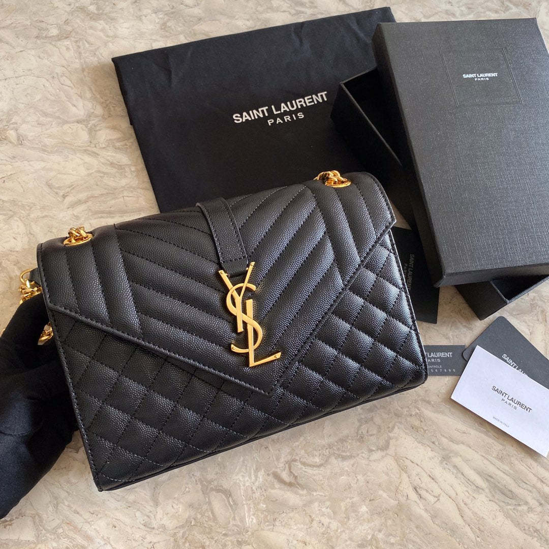 YSL Envelope Medium Bag In Mix Matelasse Grain De Poudre Embossed Leat