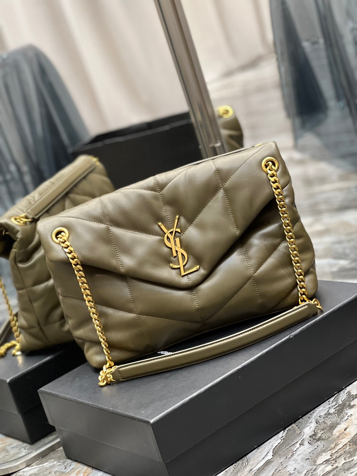 YSL PUFFER SMALL CHAIN BAG IN QUILTED LAMBSKIN