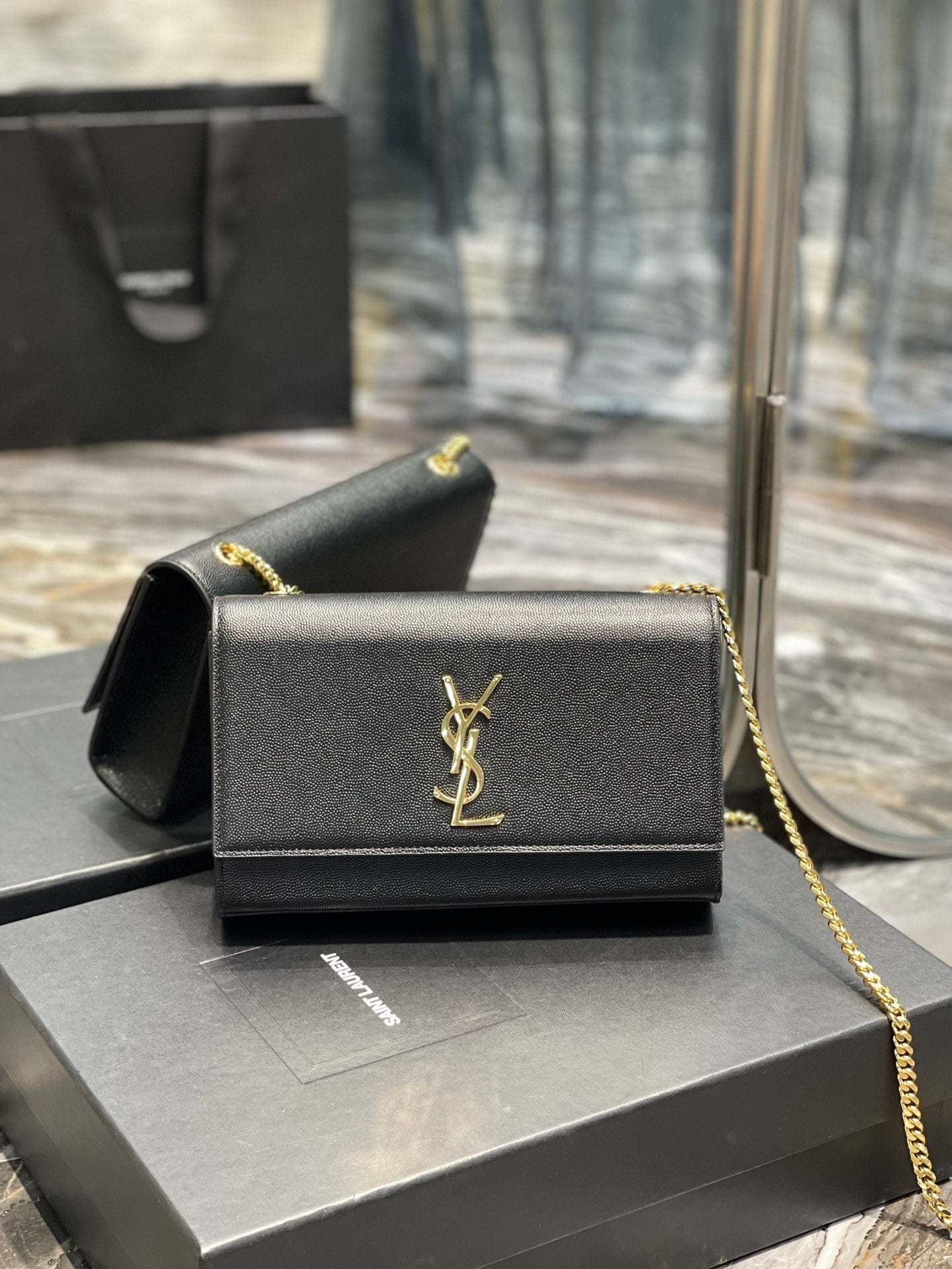YSL Kate Medium In Grain Poudre embossed Leather Bag