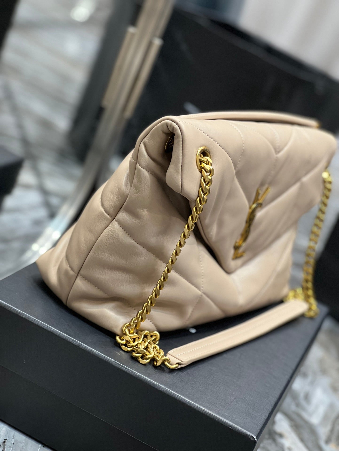 YSL PUFFER SMALL CHAIN BAG IN QUILTED LAMBSKIN