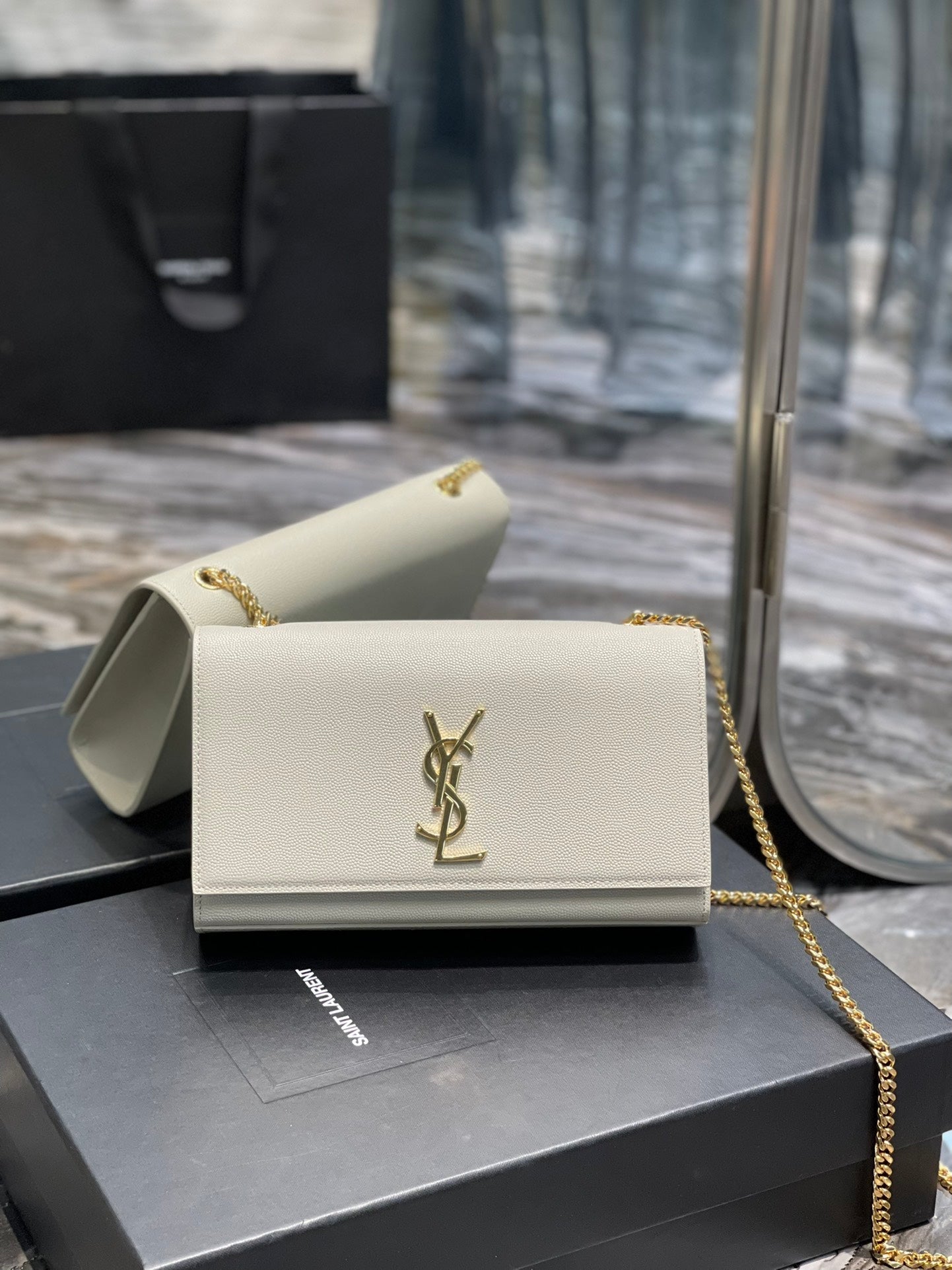 YSL Kate Medium In Grain Poudre embossed Leather Bag