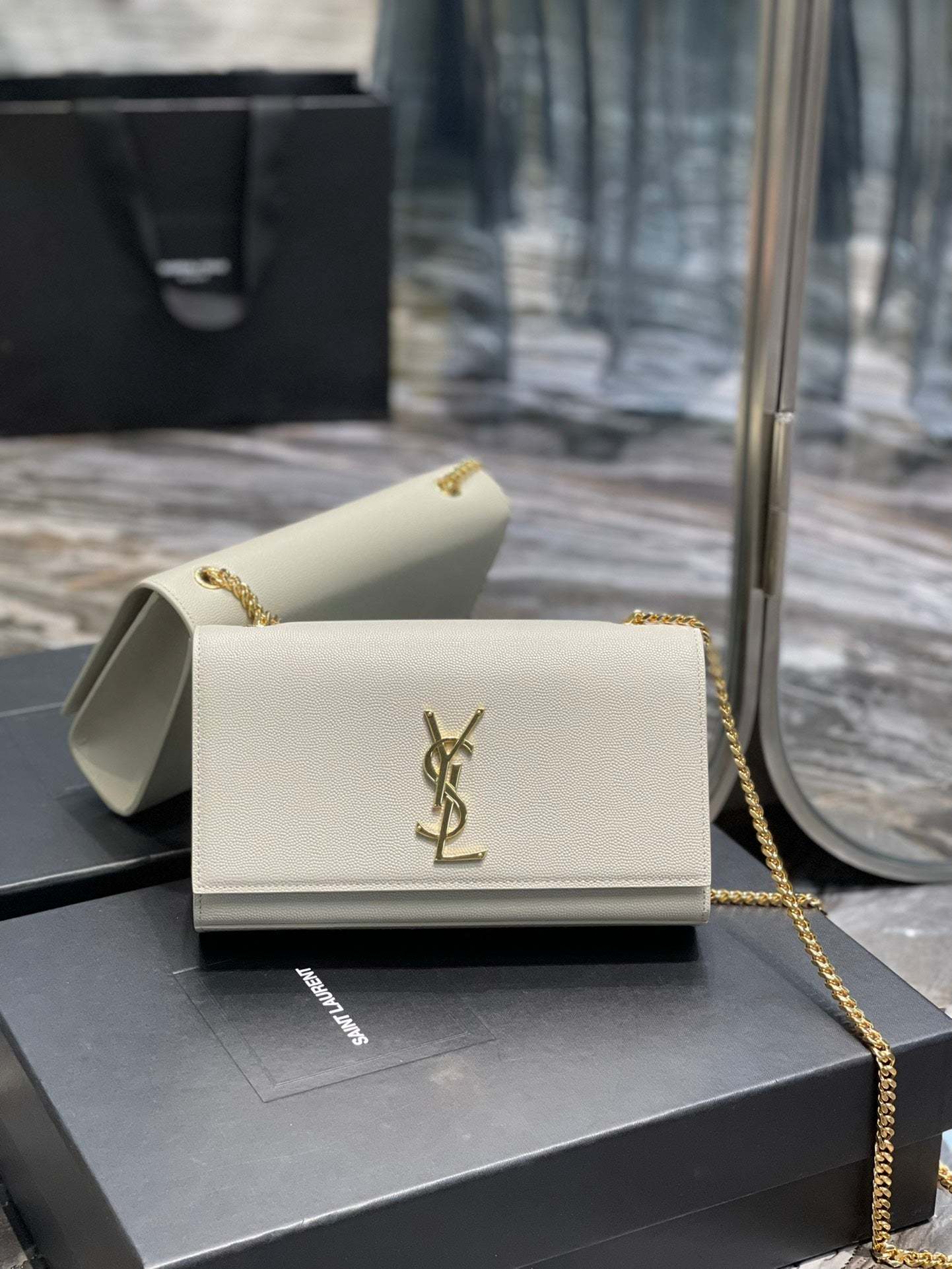 YSL Kate Medium In Grain Poudre embossed Leather Bag