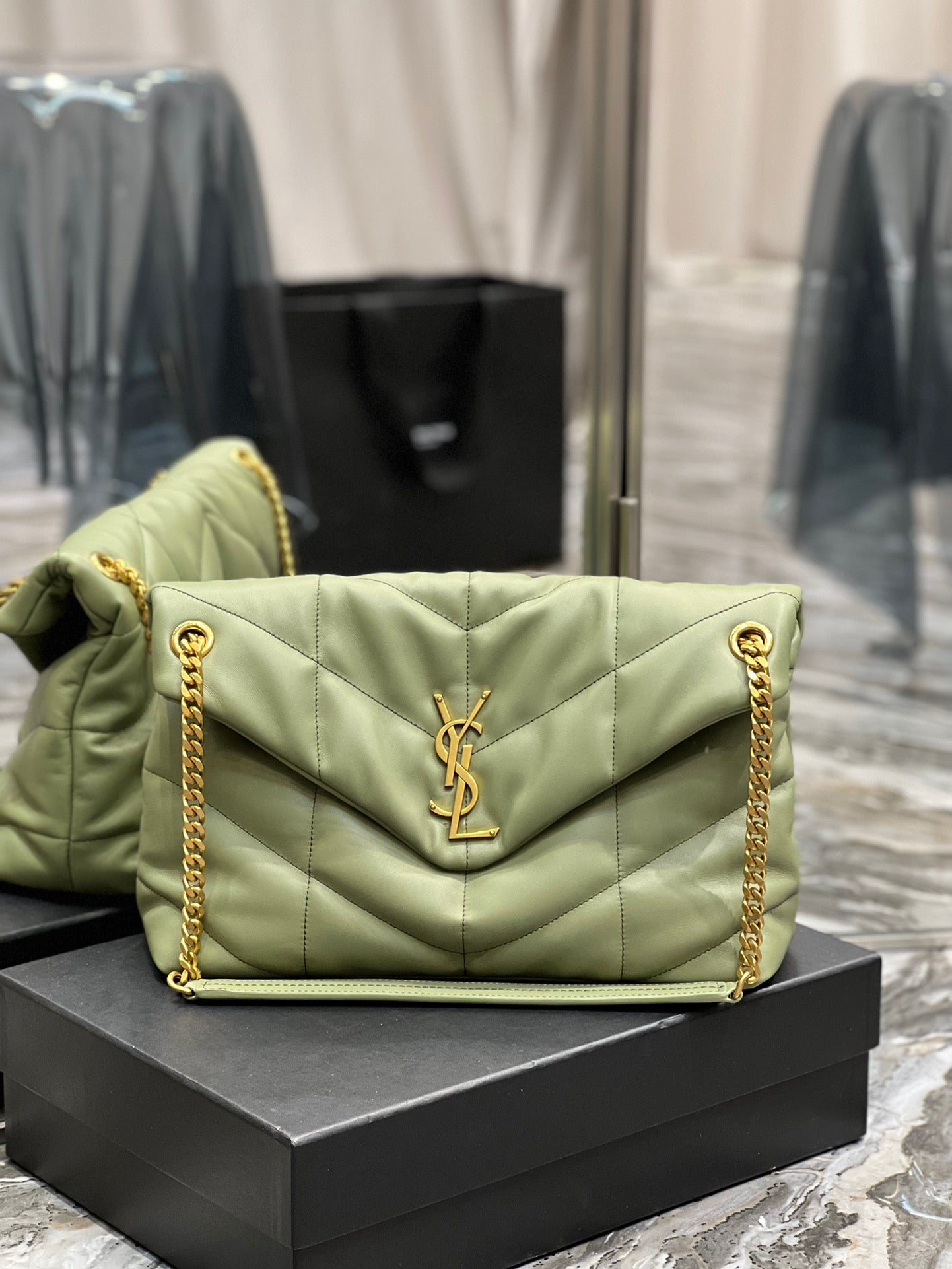 YSL PUFFER SMALL CHAIN BAG IN QUILTED LAMBSKIN