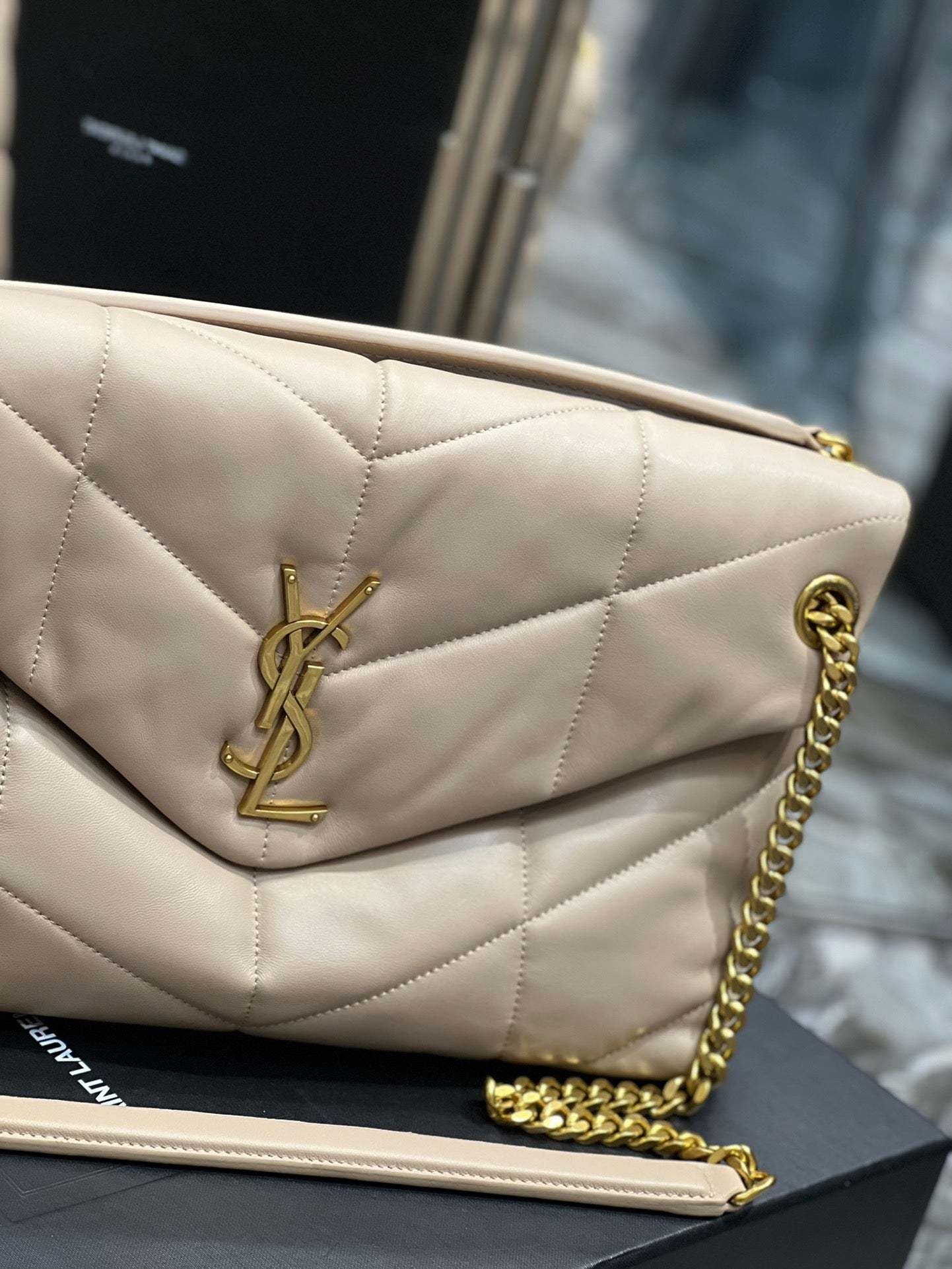 YSL PUFFER SMALL CHAIN BAG IN QUILTED LAMBSKIN