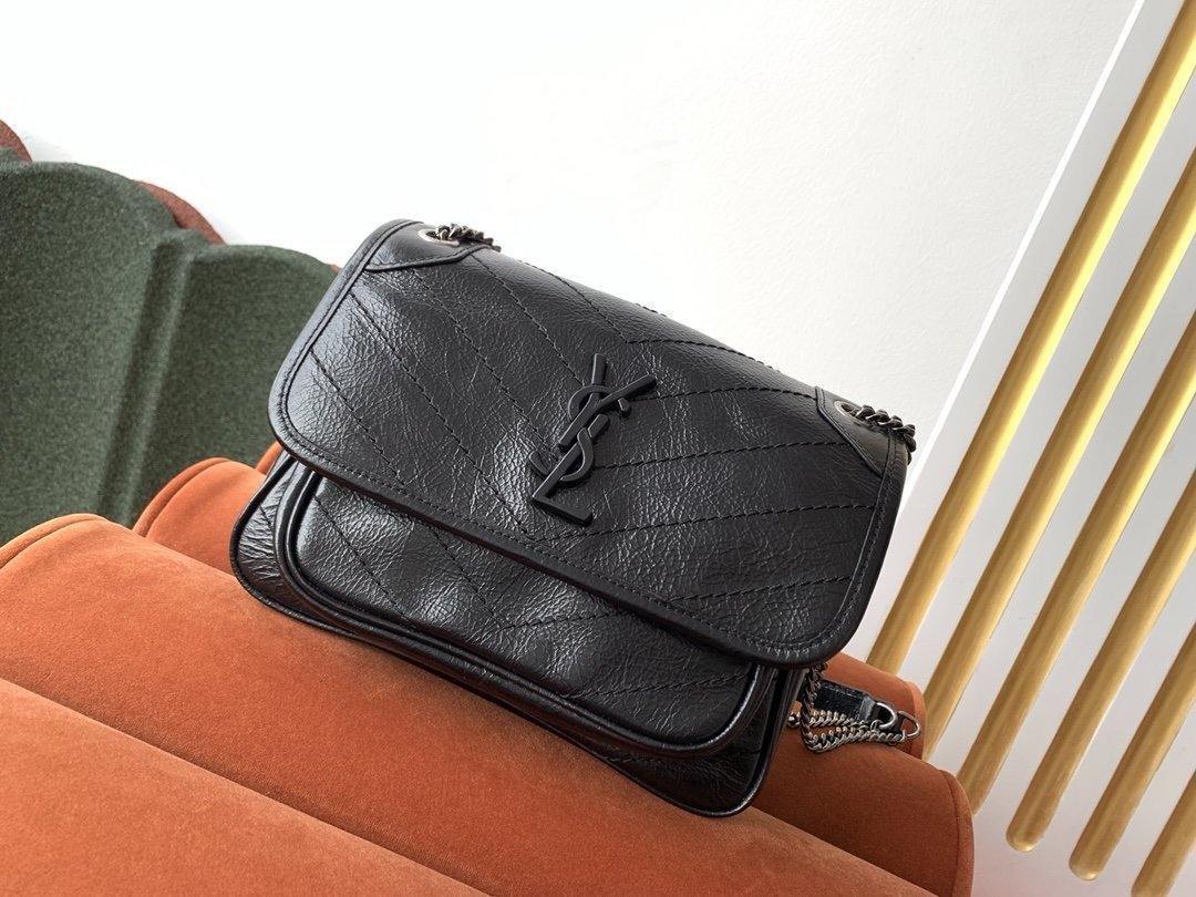 YSL NIKI BABY CHAIN BAG IN CRINKLED VINTAGE LEATHER