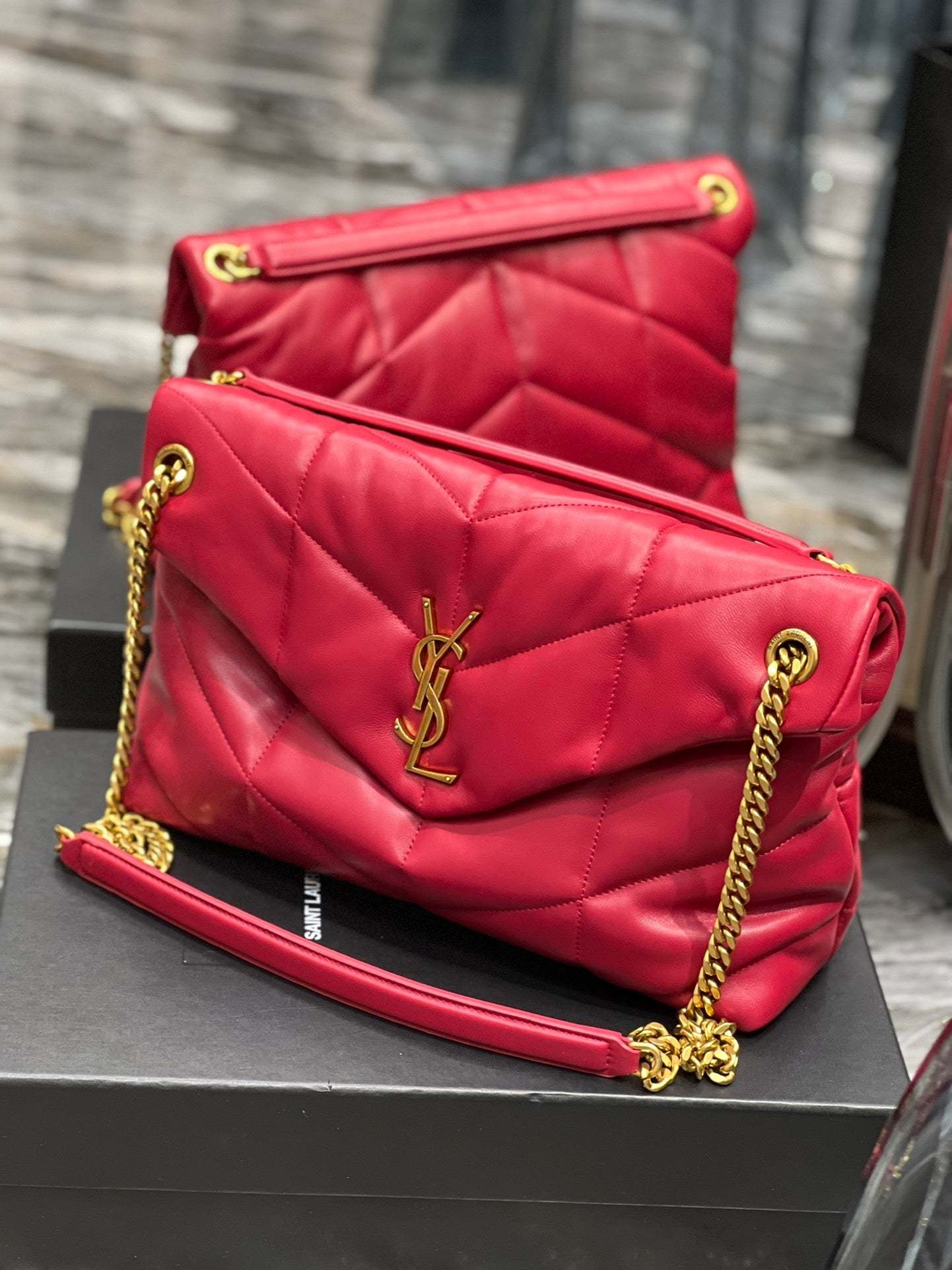 YSL PUFFER SMALL CHAIN BAG IN QUILTED LAMBSKIN