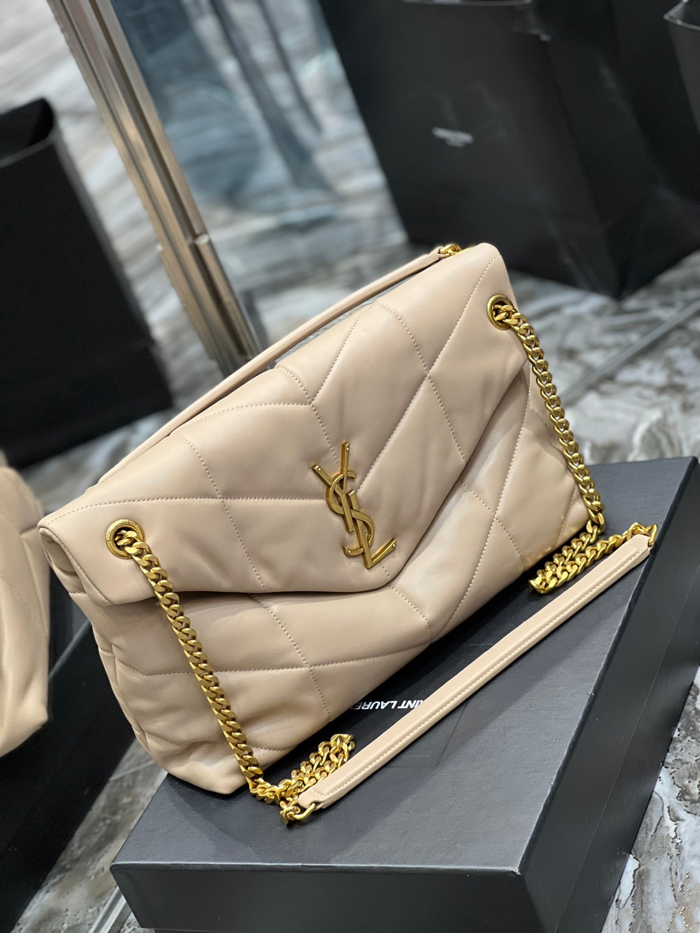 YSL PUFFER SMALL CHAIN BAG IN QUILTED LAMBSKIN