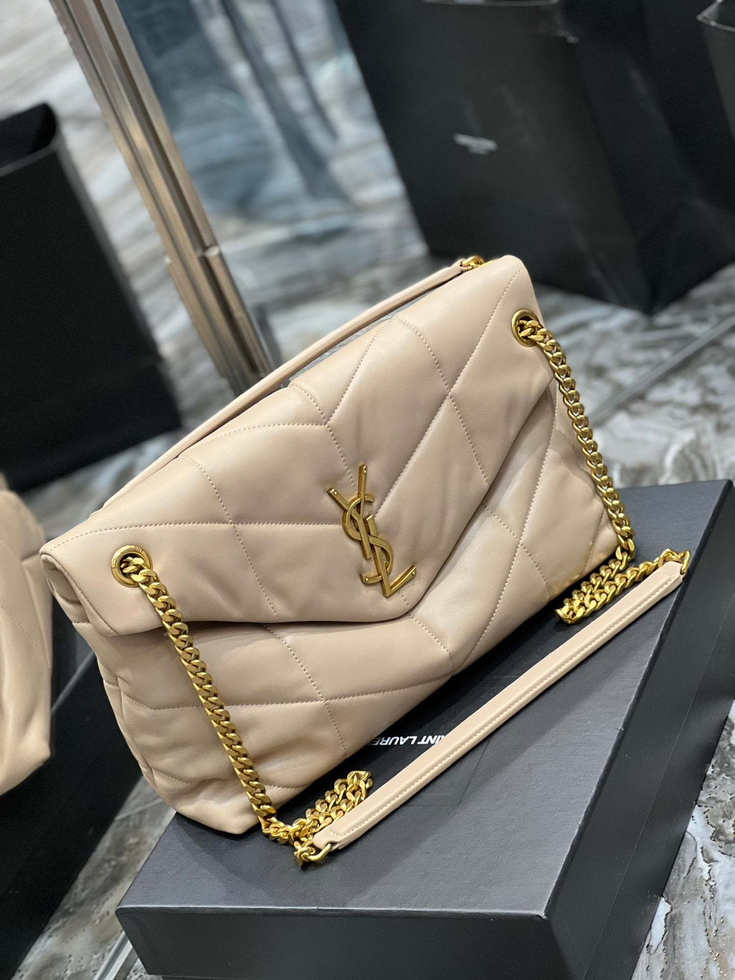 YSL PUFFER SMALL CHAIN BAG IN QUILTED LAMBSKIN