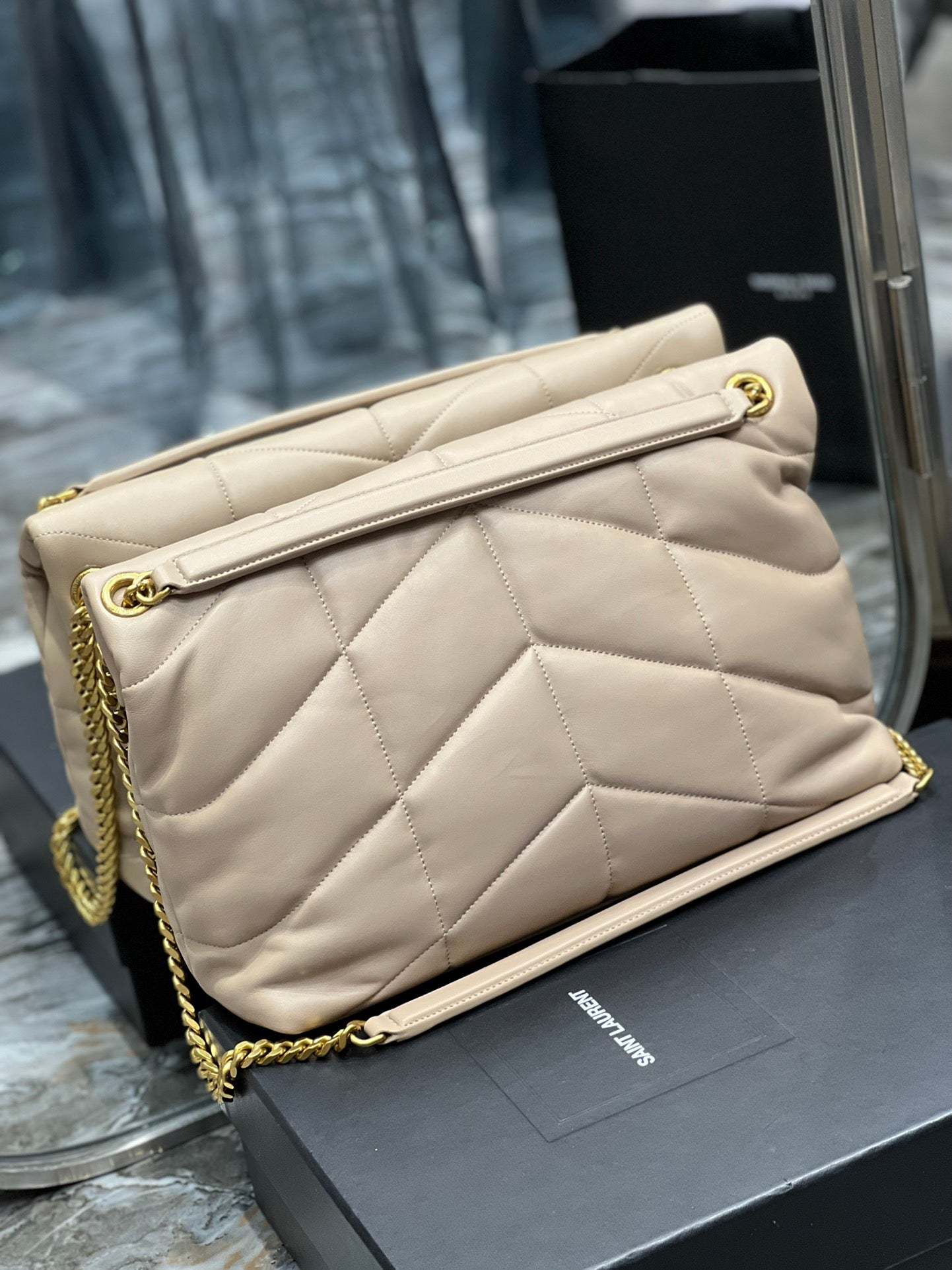 YSL PUFFER SMALL CHAIN BAG IN QUILTED LAMBSKIN