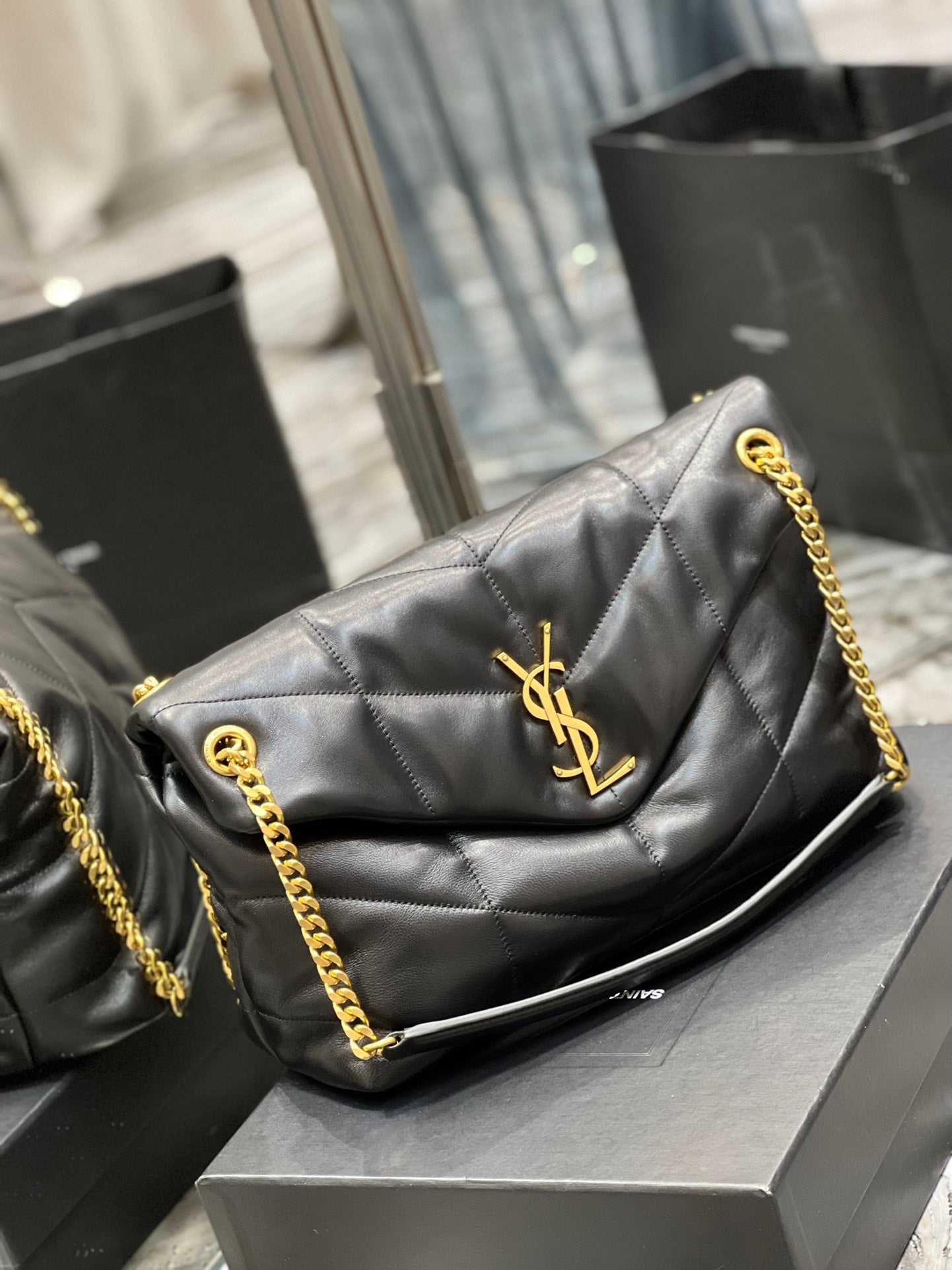 YSL PUFFER SMALL CHAIN BAG IN QUILTED LAMBSKIN