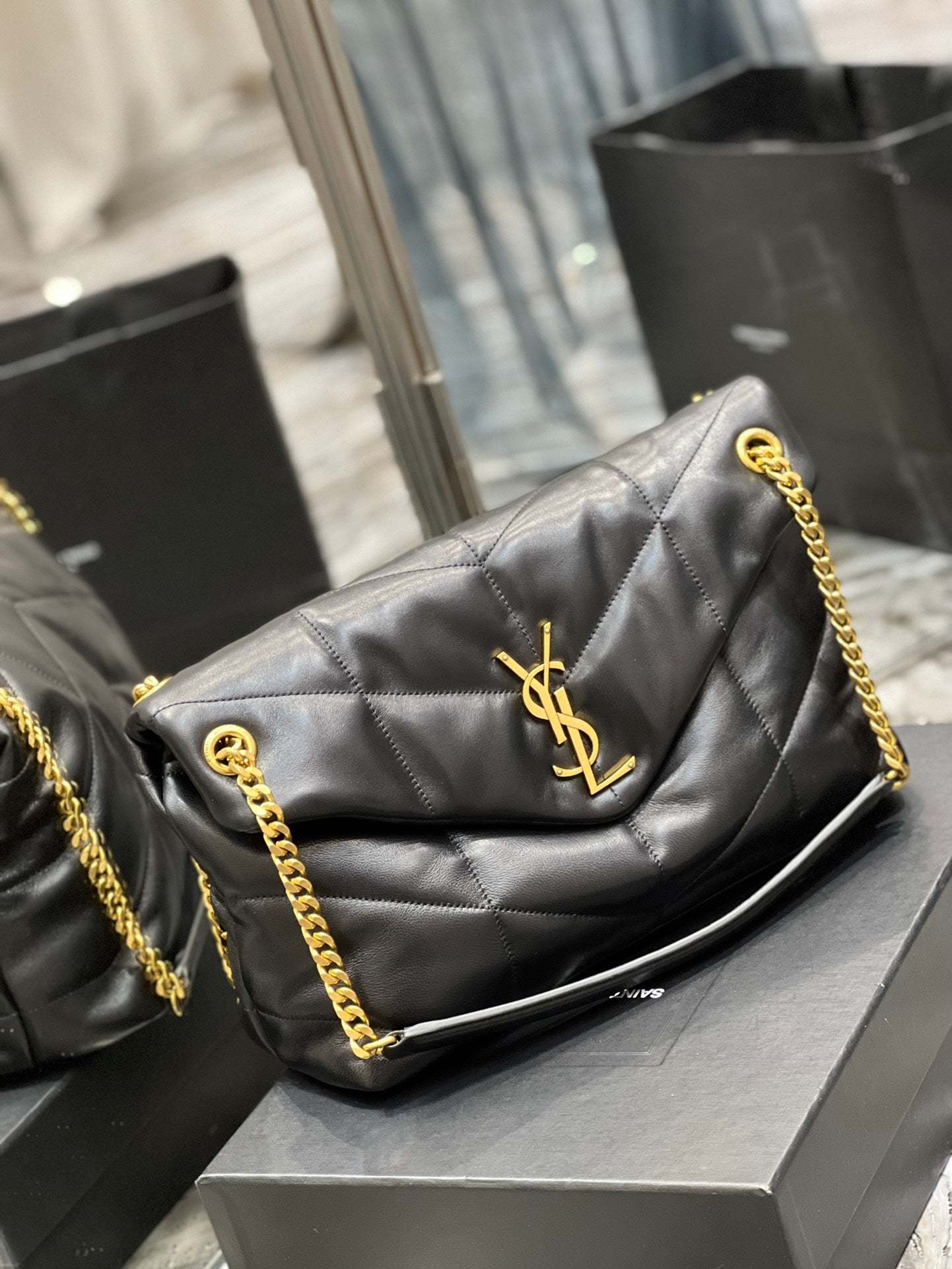 YSL PUFFER SMALL CHAIN BAG IN QUILTED LAMBSKIN